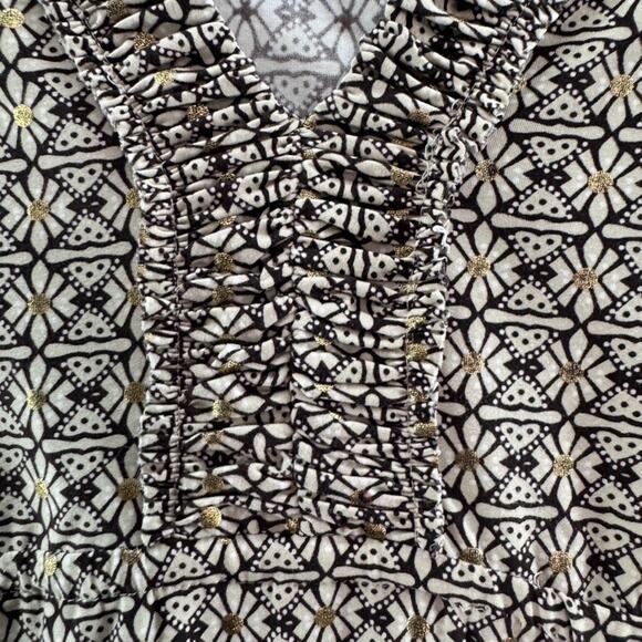 Y2K Suzie in the City Top Womens M Brown Gold Babydoll V-Neck Flared Long Sleeve - Picture 6 of 16